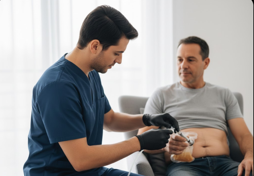 EKG monitor showing a patient's heartbeat next to a blood sample